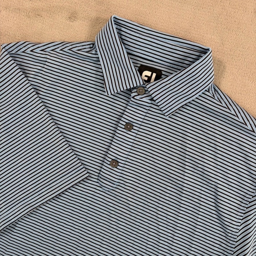 FootJoy Performance Golf Polo Shirt in Blue Black Striped Men Medium NWOT $119